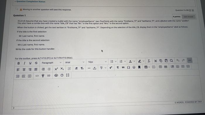 java - Question Completion Status Moving to another question will save this