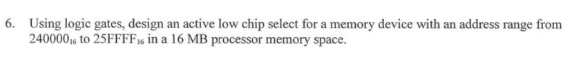  Using logic gates, design an active low chip select for a
