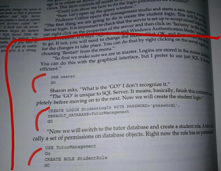 in red..SQL related Question: Create roles for the various types of users