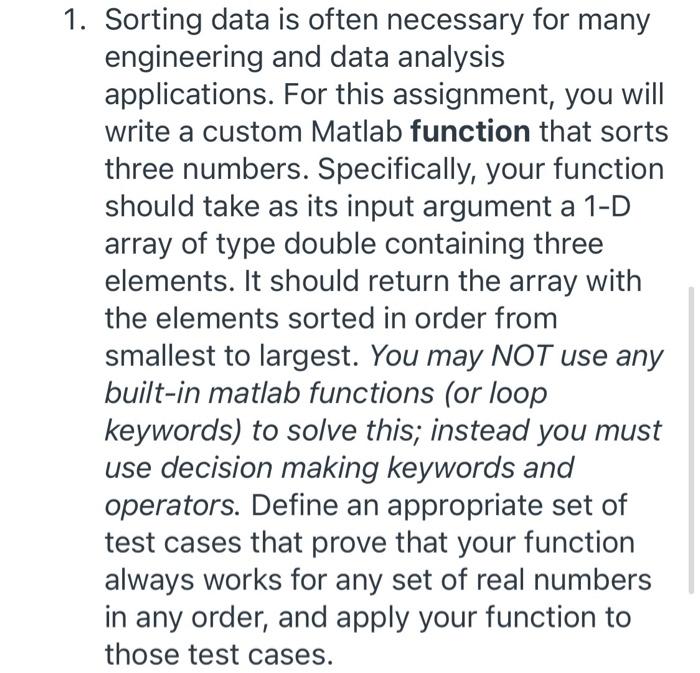make it into a flowchart instead of coding on matlab 1. Sorting