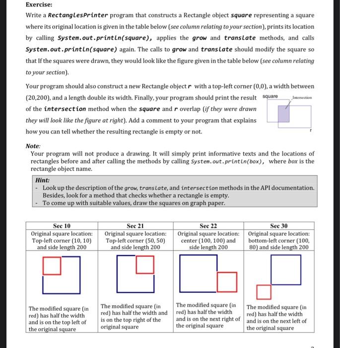 write java program Exercise: Write a Rectanglesprinter program that constructs a Rectangle