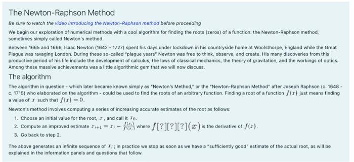 Python coding question a The Newton-Raphson Method Be sure to watch the