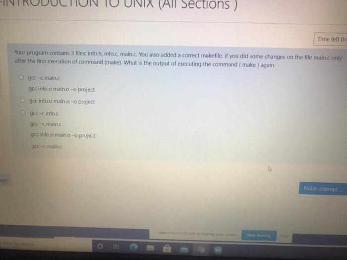 unix (All Sections ) Time left 0:4 Your program contains 3 files