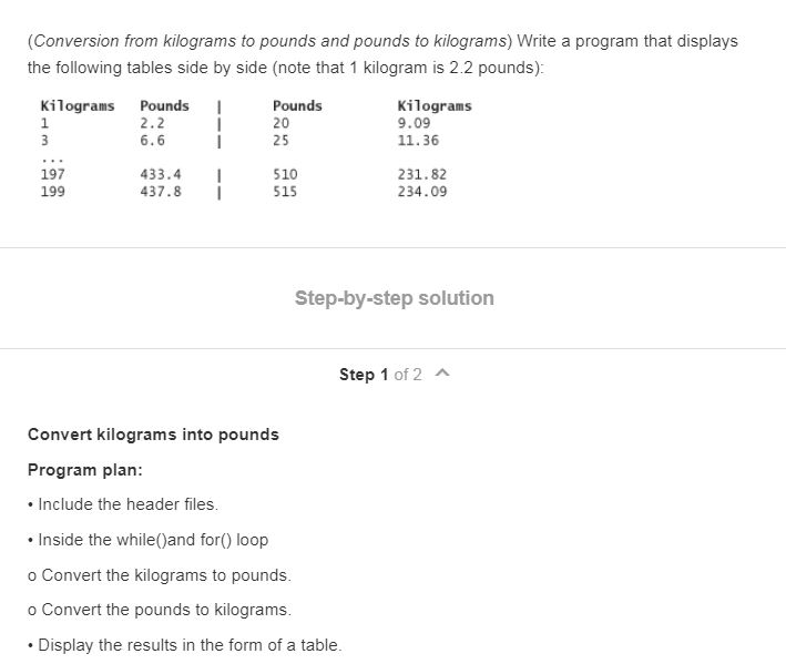  I need the following completed in C++ formatting. (Conversion from kilograms