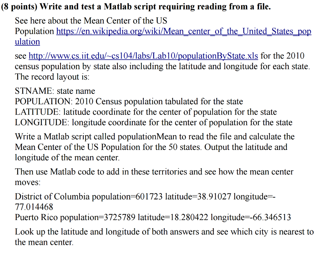  Write and test a Matlab script requiring reading from a file.