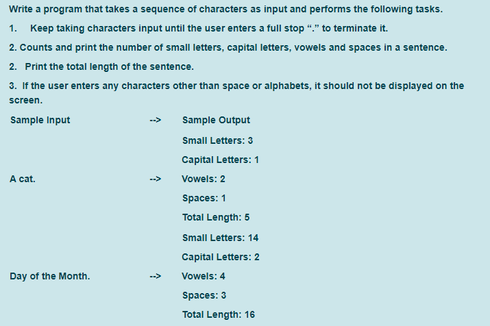 C program --> Write a program that takes a sequence of characters
