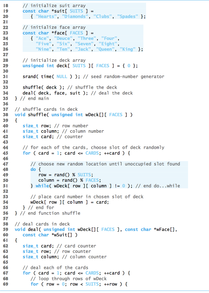Modify the following program so that the card dealing function deals a