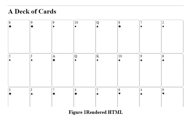 the body>, use a heading tag to display "Deck of Cards'" in