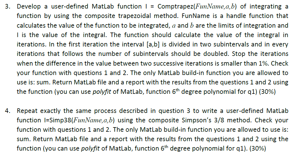  Please help me with question 3 and 4. Matlab 
