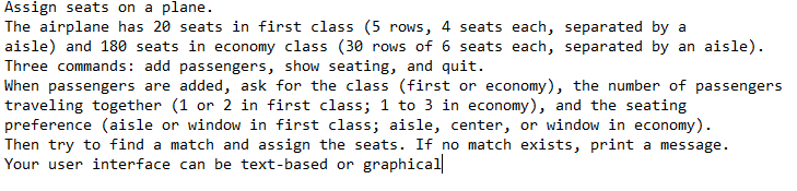 C++ #include #include using namespace std; class Seat { public: inline Seat()