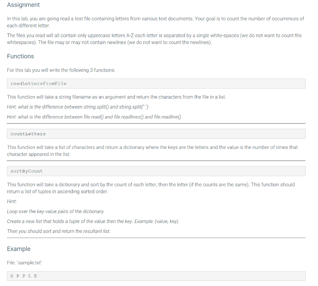  Assignment In this lab, you are going read a text file