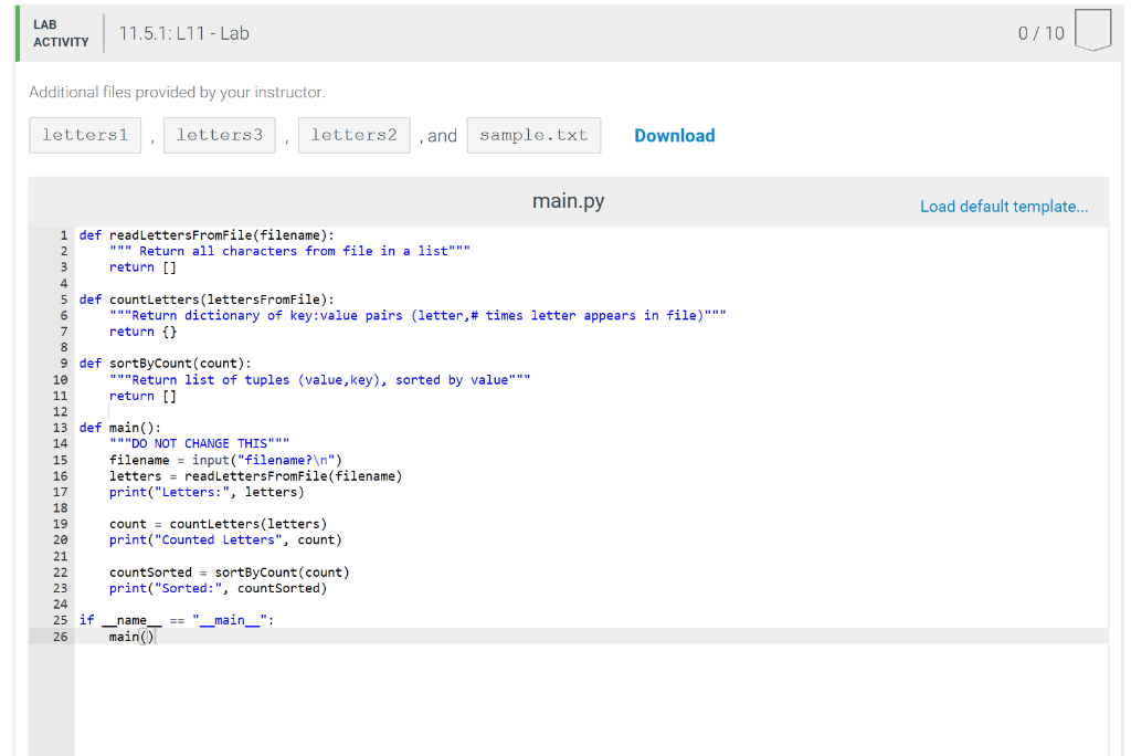 containing letters from various text documents.Your goal is to count the number