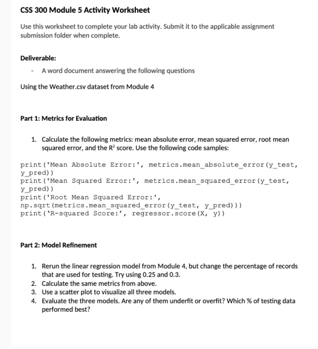 CSS 300 Module 5 Activity Worksheet Use this worksheet to complete
