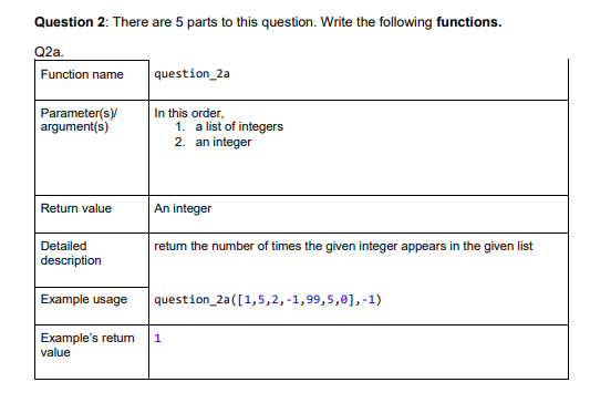 use python programming Question 2: There are 5 parts to this question.