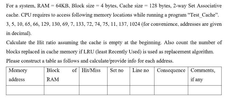  For a system, RAM = 64KB, Block size = 4 bytes,