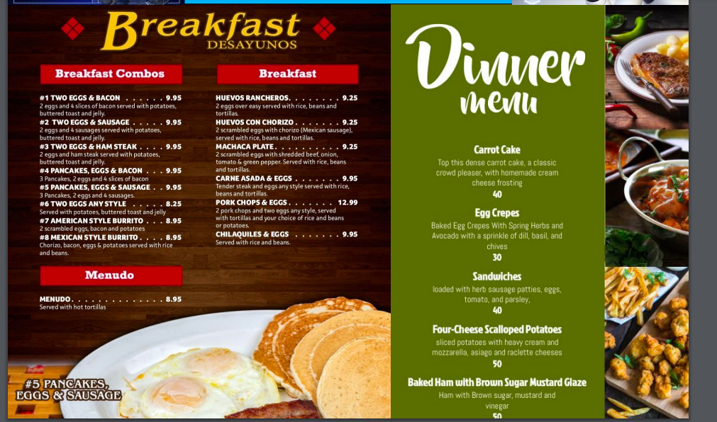 a restaurant menu program with the following features: 1. Have a the