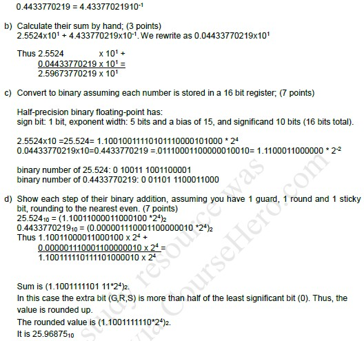 do you get when summing by hand? c) Convert to binary assuming