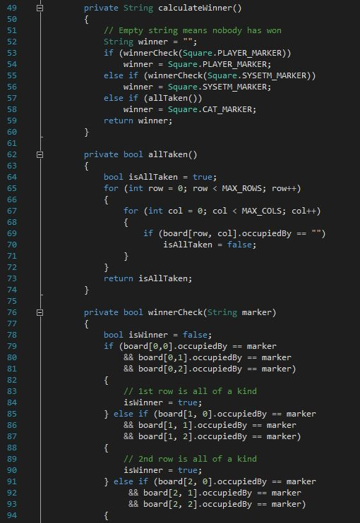 I need to test the isThereAWinner method. It can test the X's,