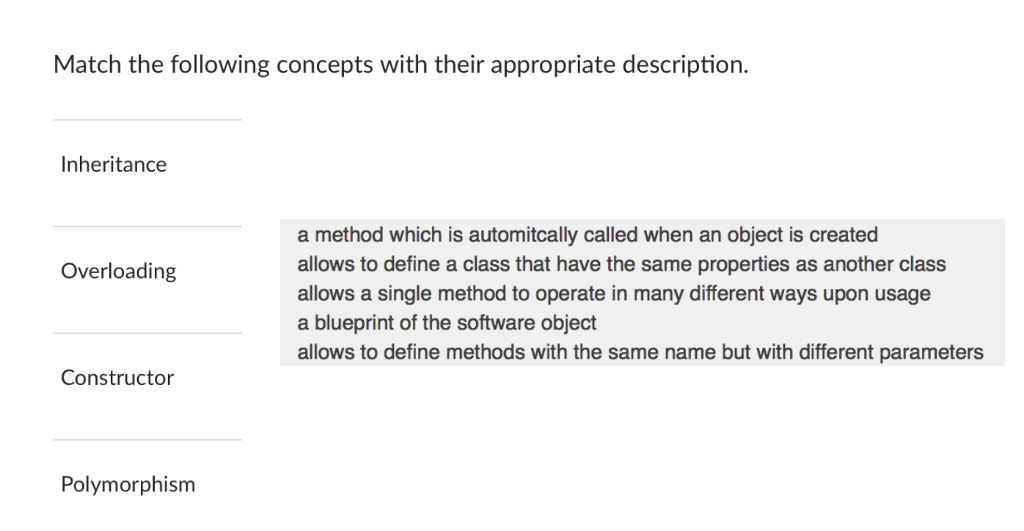 Please explain why each word match with each statement :-) Match