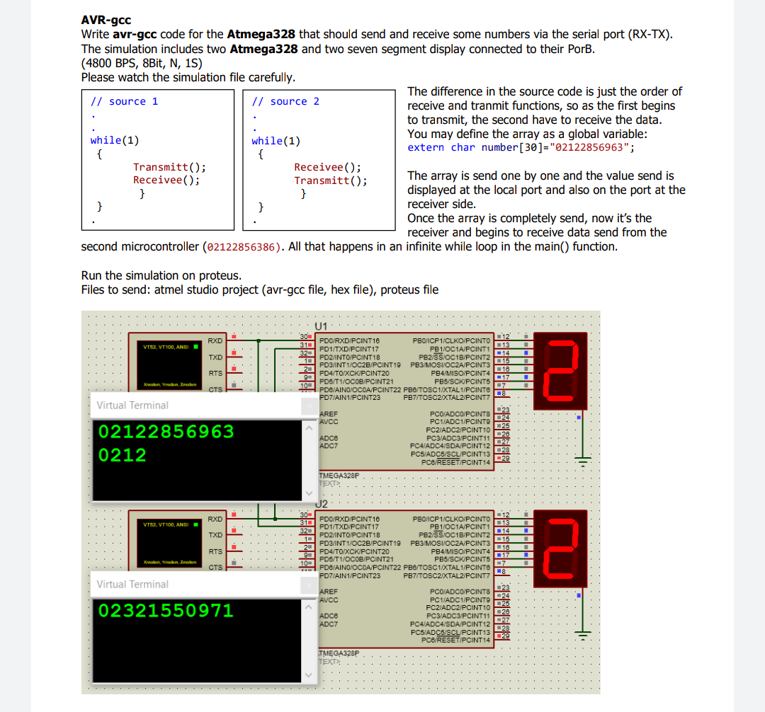  AVR-gcc Write avr-gcc code for the Atmega328 that should send and