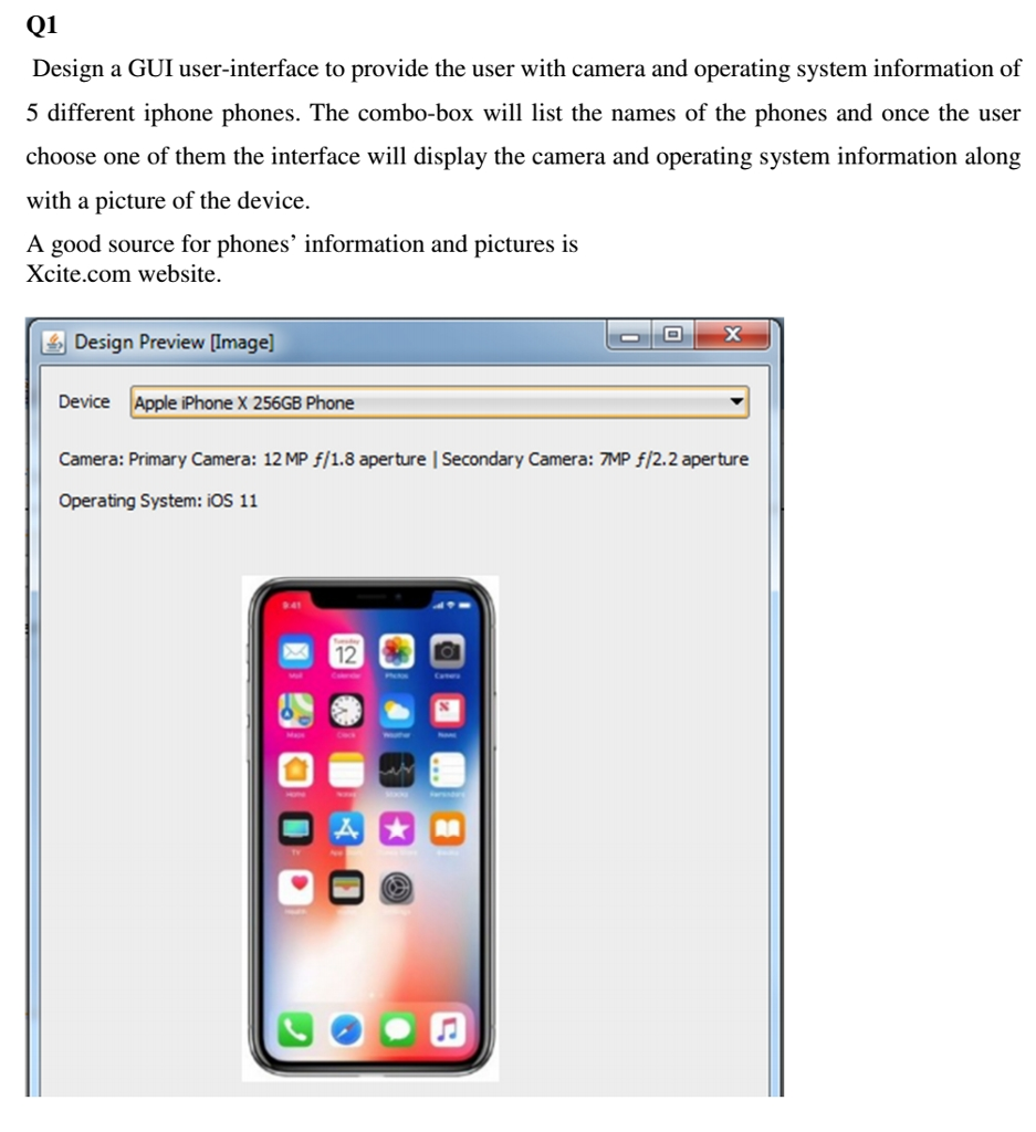 Q1 Design a GUI user-interface to provide the user with camera