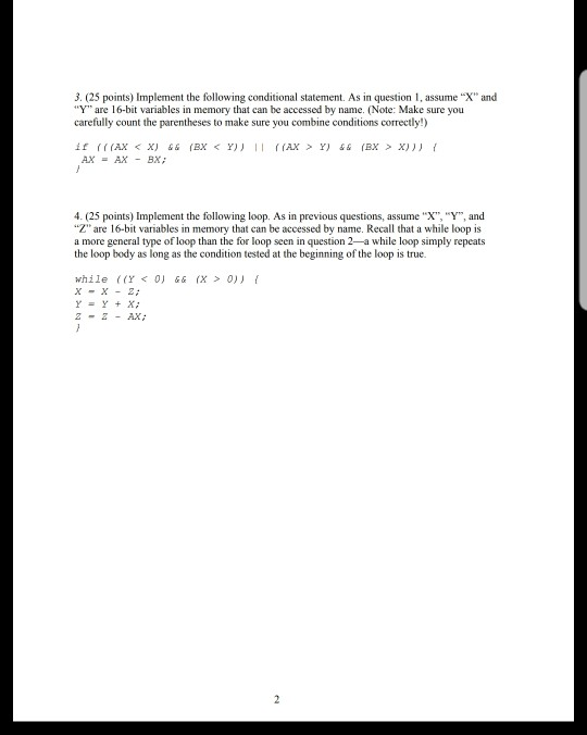  convert a high-level code sequence to x86 assembly. Please note that
