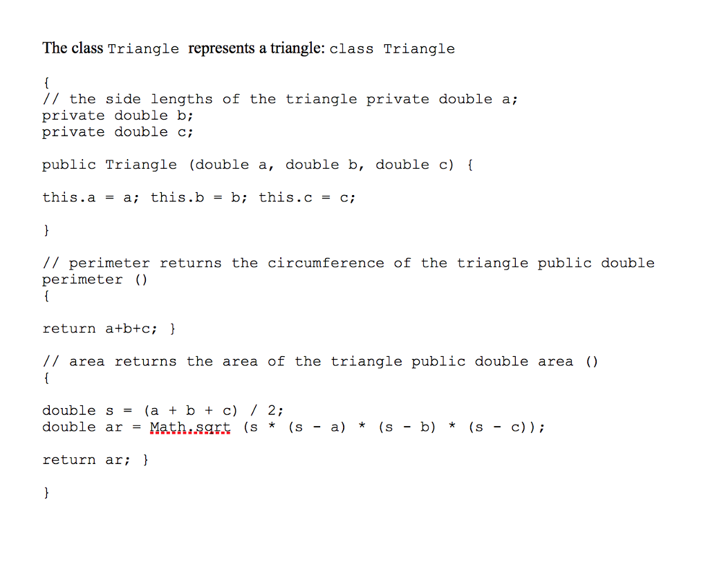  Question: Create an array of triangles (objects of type Triangle), and
