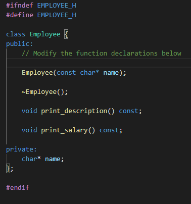 given and employee.h is partially completed. Read main.cpp to see how dynamic