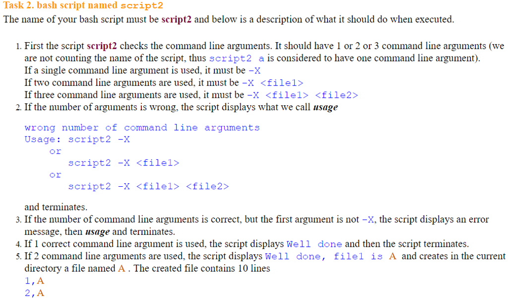 Make a Linux Unix Script file that does the following... Task 2.
