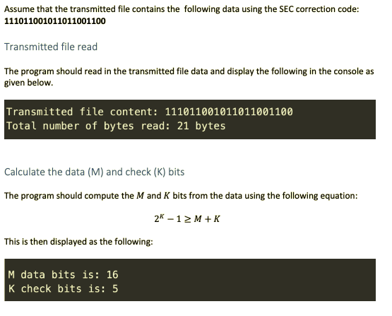 I'm currently trying to compute the data (M) bits and check (K)