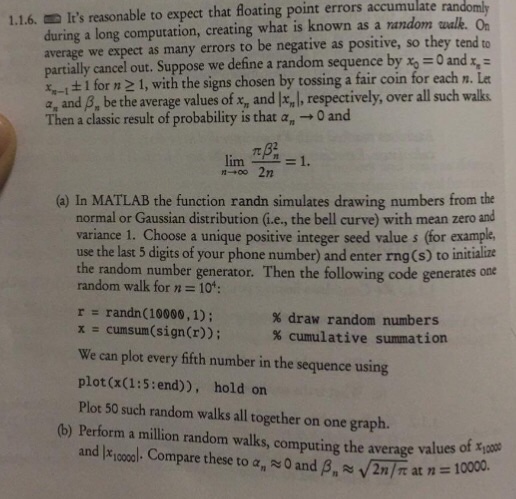  Please Solve this question by using Matlab. errors accumulate ran 1.1.6.