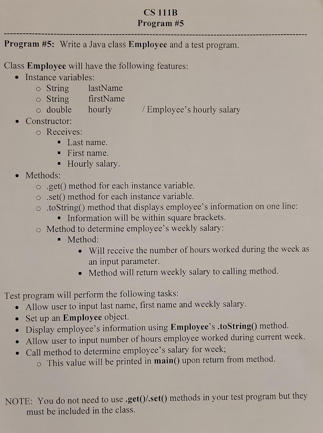 - Constructor: Receives: - Last name. - First name. - Hourly
