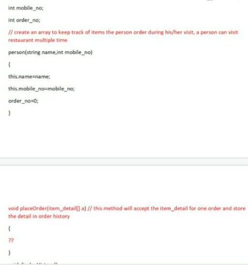 to keep track of customer for a restaurant, menu detail of the