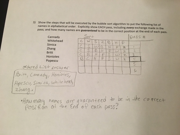  Show the steps that will be executed by the bubble sort