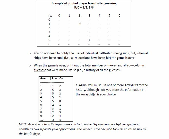 to demonstrate a practical understanding of multi-dimension arrays and ArrayLists. Your battleship