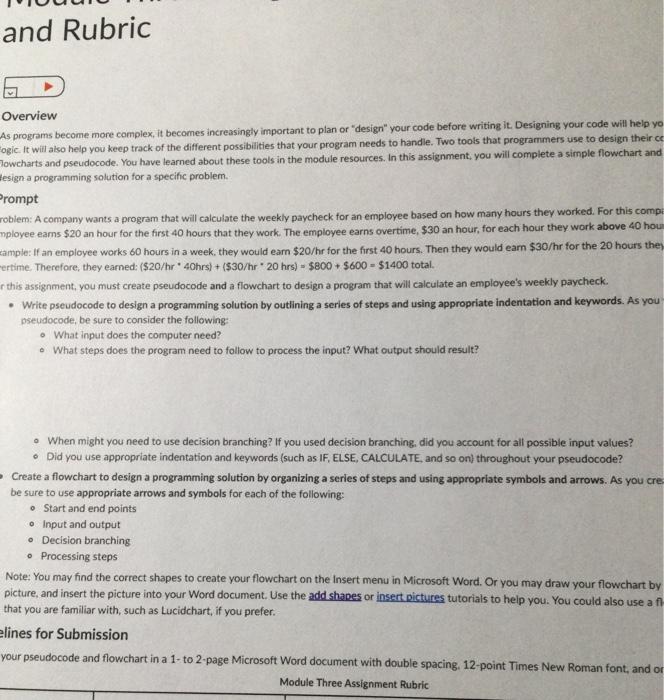  and Rubric Overview As programs become more complex, it becomes increasingly