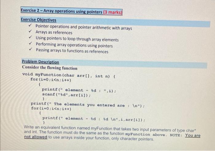 c programming - Exercise 2 - Array operations using pointers (3 marks)