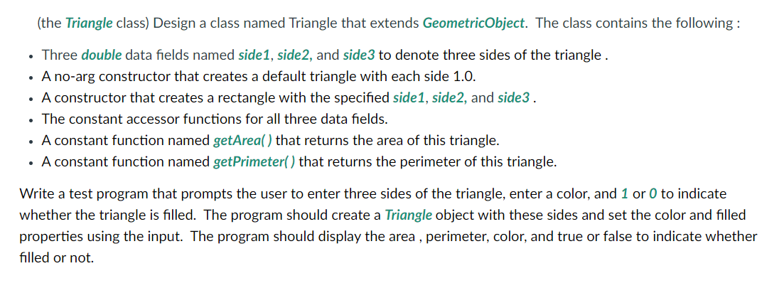 Write it in C++ please (the Triangle class) Design a class named