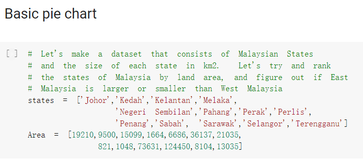 Please help me with the Python code question Basic pie chart []
