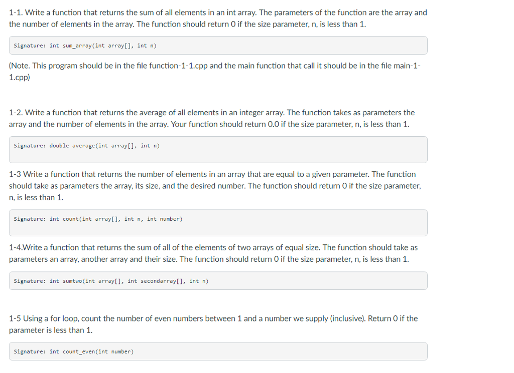 C++ question ty so much. 1-1. Write a function that returns the