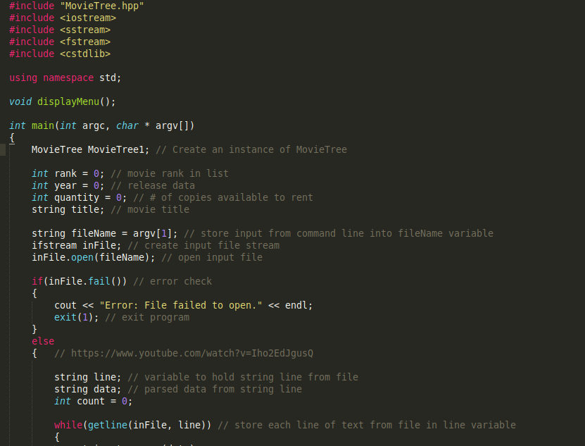 data about movies. The program will then display an interface to the