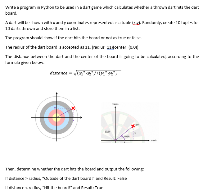  Write a program in Python to be used in a dart