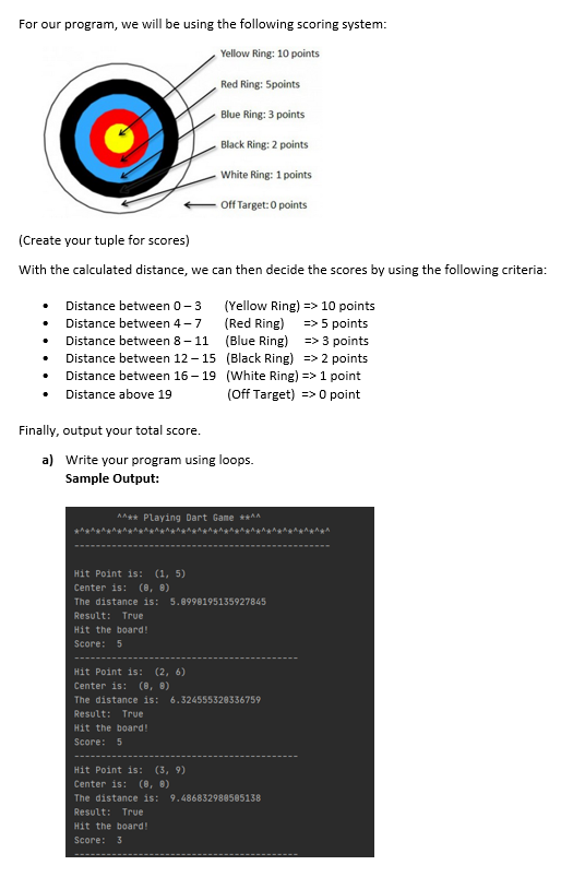 game which calculates whether a thrown dart hits the dart board. A