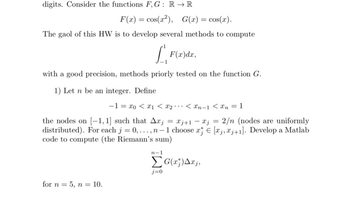  Write a Matlab code to compute the Riemanns sum. Check the