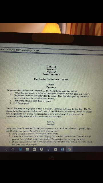 could I please get some help! CSE 111 Fall 2017 Project #5