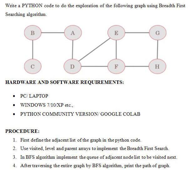  Write a PYTHON code to do the exploration of the following