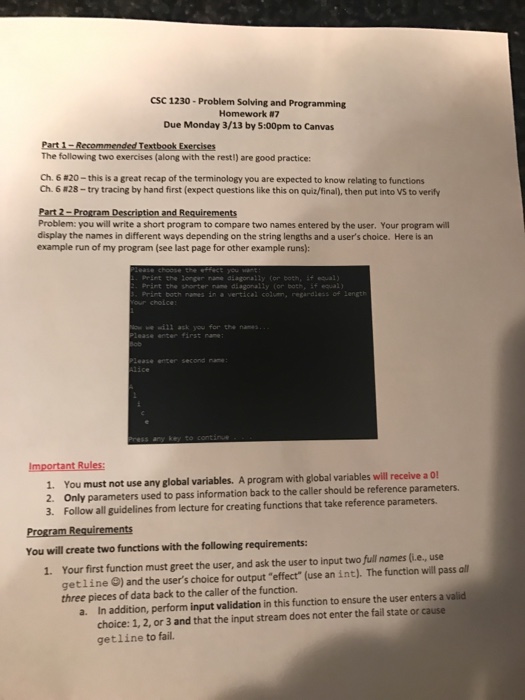  csc1230 Problem solving and Programming Homework N7 Due Monday 3/13 by