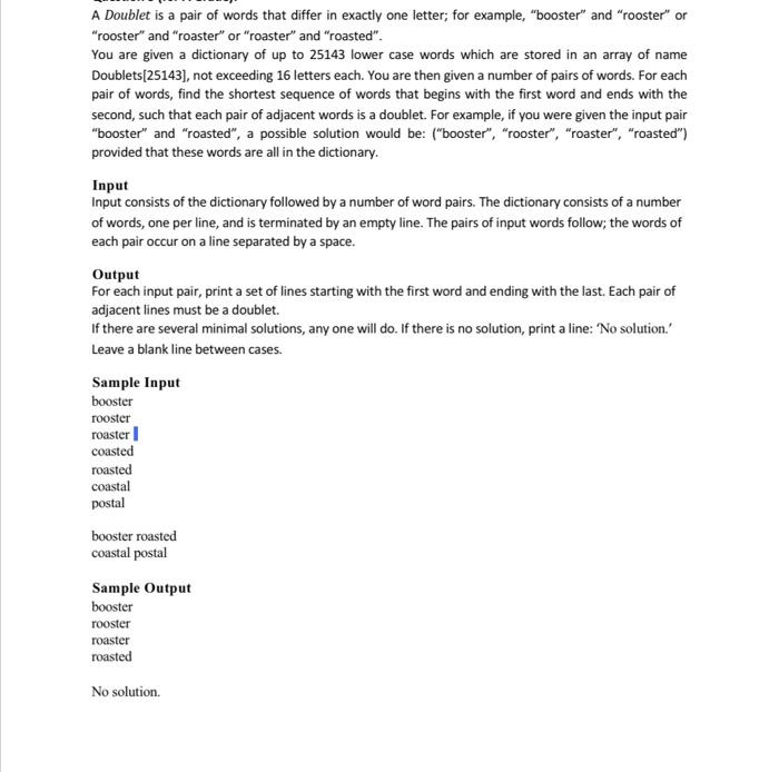  using c++ without classes method A Doublet is a pair of