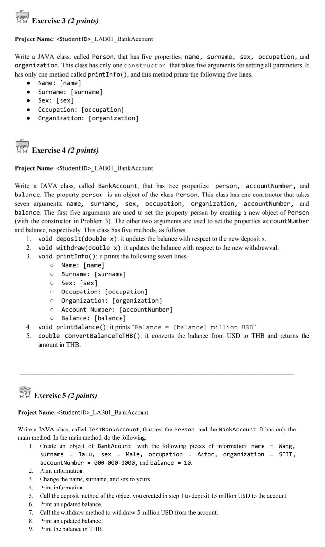  by basic java W Exercise 3 (2 points) Project Name: _LABO1_Bank