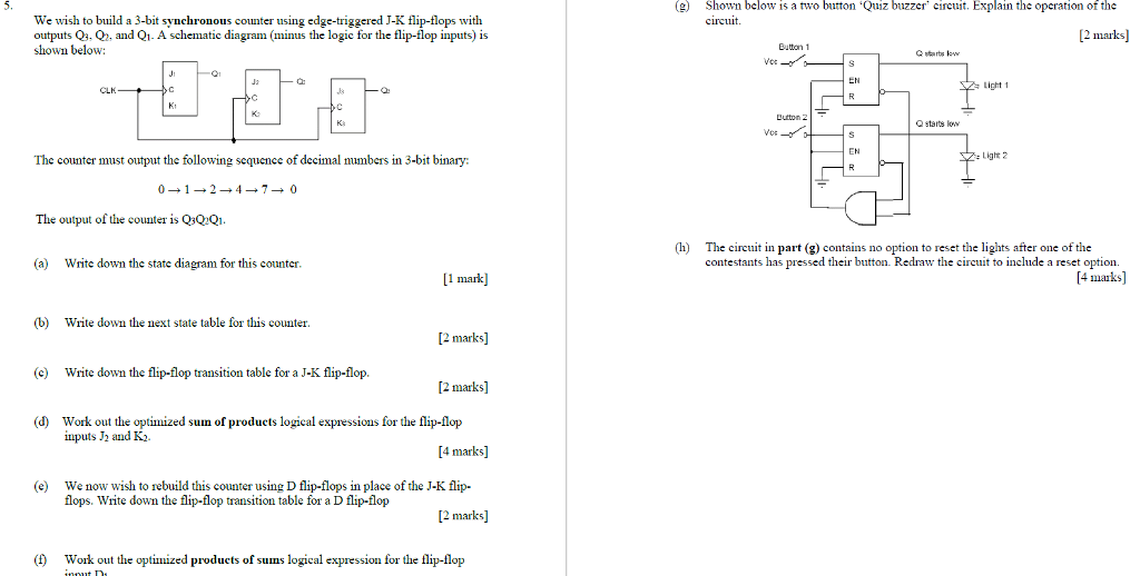 (g) Shown below is a two button 'Quiz buzzer circuit. Explain